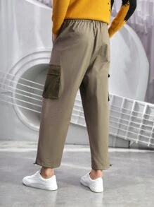 Manfinity Hombres Pantalones con bolsillo con solapa bajo con cordón - Caqui - Ver 2