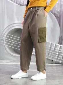 Manfinity Hombres Pantalones con bolsillo con solapa bajo con cordón - Caqui - Ver 3