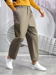 Manfinity Hombres Pantalones con bolsillo con solapa bajo con cordón - Caqui - Ver 4