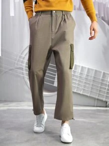 Manfinity Hombres Pantalones con bolsillo con solapa bajo con cordón - Caqui - Ver 5