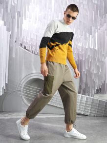 Manfinity Hombres Pantalones con bolsillo con solapa bajo con cordón - Caqui - Ver 6