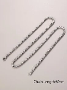 MONALLY 1pc Stainless Steel Plated White Gold Pearl Chain Hip-Hop Fashion Necklace, Men Accessories - Silver - View 2