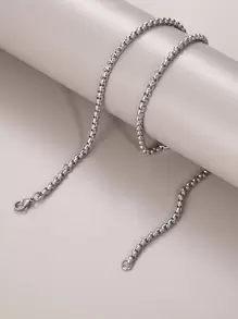 MONALLY 1pc Stainless Steel Plated White Gold Pearl Chain Hip-Hop Fashion Necklace, Men Accessories - Silver - View 3