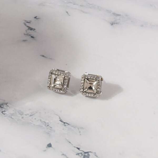 

Zircon Geometric Decor Stud Earrings, Silver