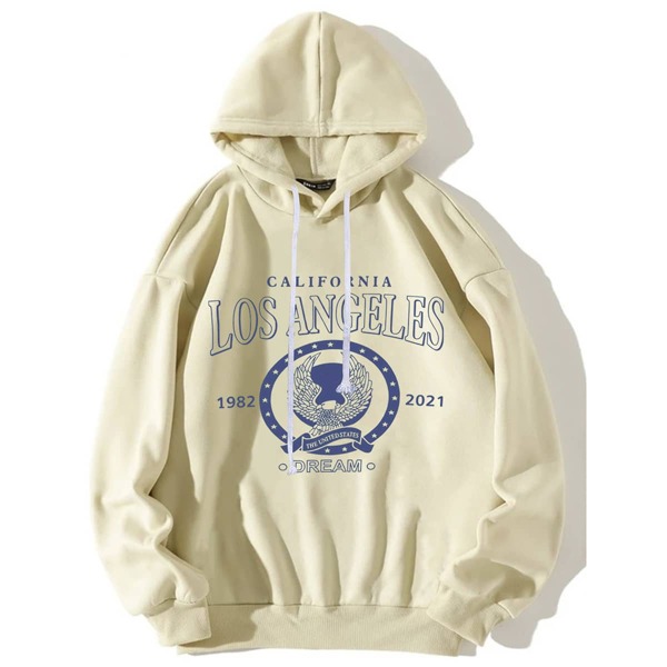 

Eagle & Letter Print Drawstring Detail Sweatshirt, Beige