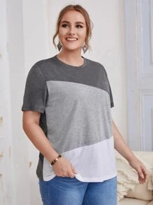 EMERY ROSE 大碼拼色T恤 - 淺灰色 - 查看 4