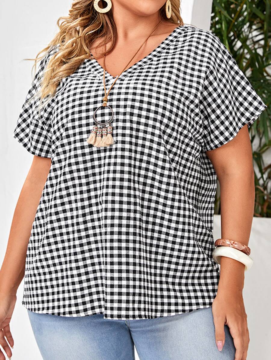 EMERY ROSE Áo sơ mi Plus Size Kẻ sọc Giải trí - Đen và trắng - Xem 1