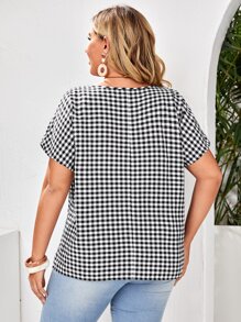 EMERY ROSE Áo sơ mi Plus Size Kẻ sọc Giải trí - Đen và trắng - Xem 2