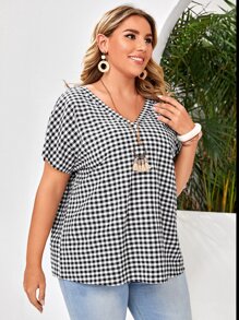 EMERY ROSE Áo sơ mi Plus Size Kẻ sọc Giải trí - Đen và trắng - Xem 3