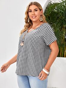 EMERY ROSE Áo sơ mi Plus Size Kẻ sọc Giải trí - Đen và trắng - Xem 4