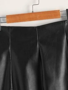 Split Hem PU Leather Bodycon Skirt - Black - View 4
