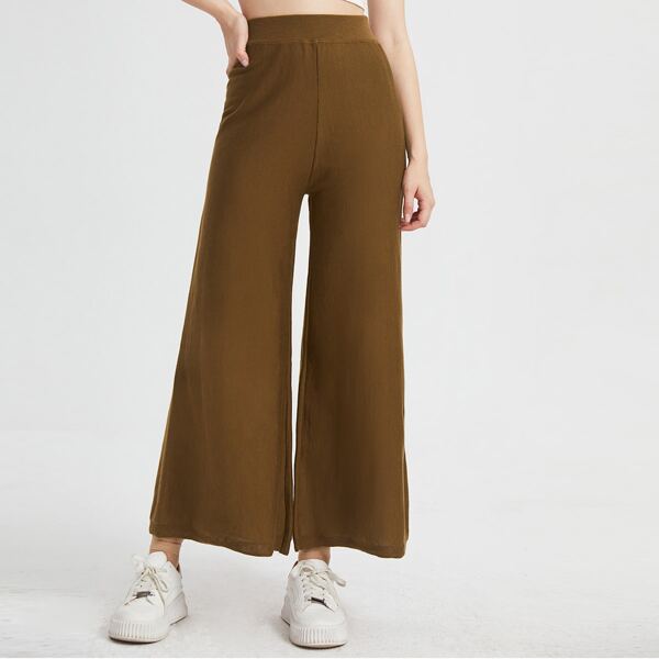 

High Waist Flare Leg Pants, Brown