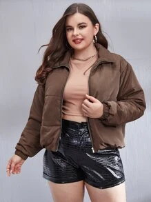 Abrigo acolchado con cremallera para uso en invierno de talla grande