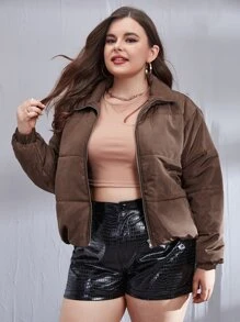 Abrigo acolchado con cremallera para uso en invierno de talla grande