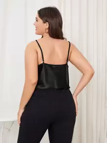 大碼垂褶領緞面吊帶上衣 - 黑色 - 查看 2