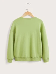 SHEIN Áo nỉ Gái Lá thư Giải trí - Màu xanh chanh - Xem 2