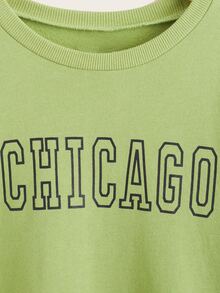 SHEIN Áo nỉ Gái Lá thư Giải trí - Màu xanh chanh - Xem 3