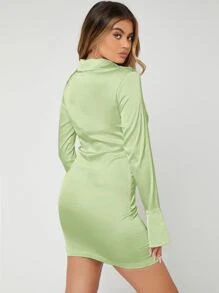 SHEIN SXY 前繫帶襯衫洋裝 - 青檸色 - 查看 2