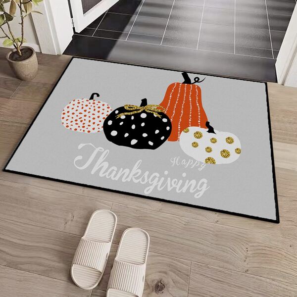 

Thanksgiving Day Pumpkin Print Door Mat, Multicolor