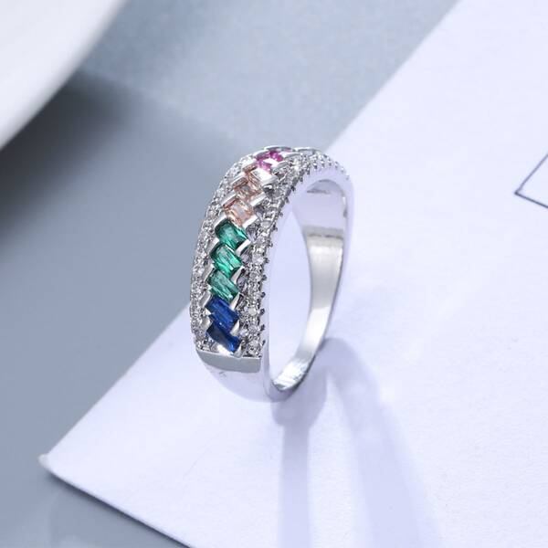 

Geometric Zircon Decor Ring, Silver