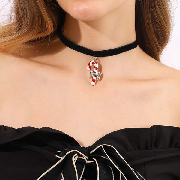 

Christmas Cane Charm Necklace, Multicolor