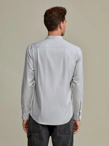 GENTILAND Men Solid Half Button Shirt - Light Grey - View 2