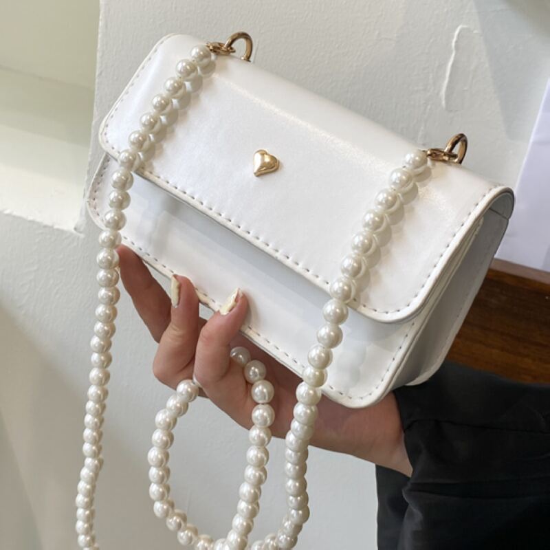 

Faux Pearl Beaded Shoulder Bag, White