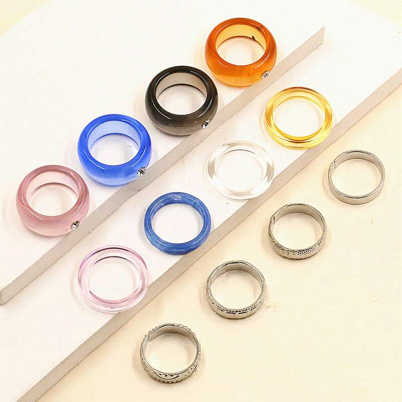 

12pcs Resin Ring, Multicolor