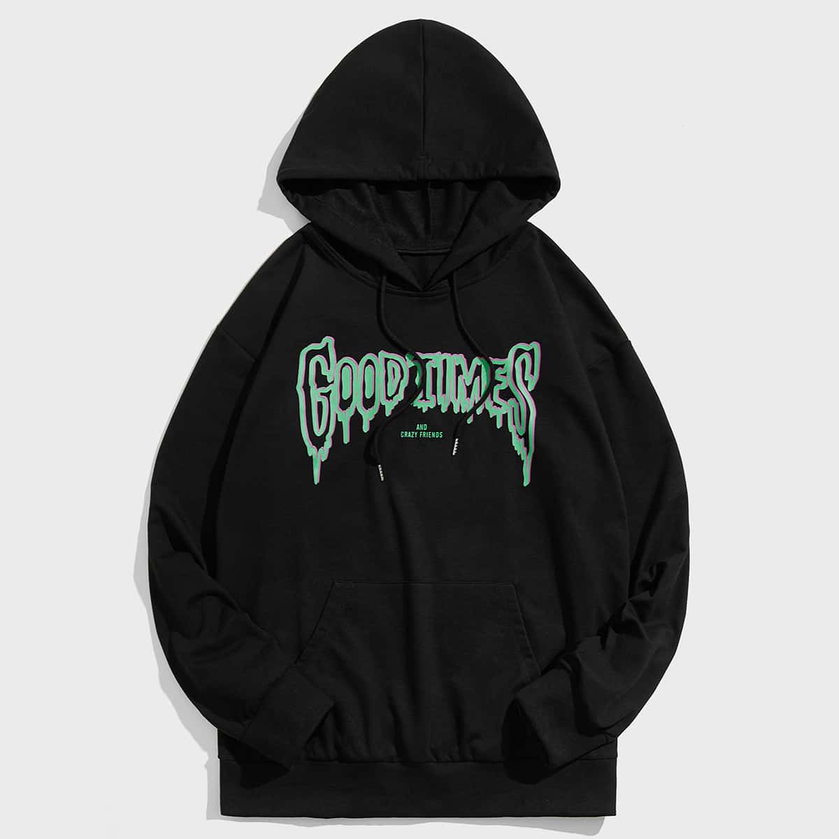 

Guys Letter Drawstring Hoodie, Black