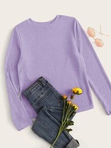 SHEIN Essnce 素色羅紋針織上衣 - 紫丁香色 - 查看 1