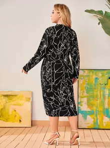 SHEIN Clasi Plus Graphic Print High Neck Dress - Black and White - View 2