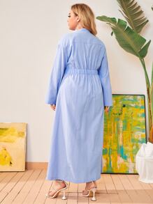 Mulvari Plus Dual Pocket Elastic Waist Drop Shoulder Shirt Dress - Baby Blue - View 2