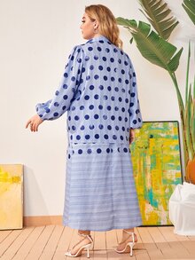 Mulvari Bộ thời trang Plus Size Nút phía trước Chấm bi Sọc Thanh lịch - Nhiều màu - Xem 2