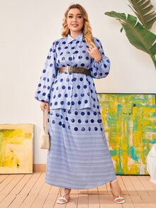 Mulvari Bộ thời trang Plus Size Nút phía trước Chấm bi Sọc Thanh lịch - Nhiều màu - Xem 4