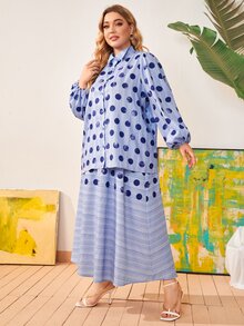 Mulvari Bộ thời trang Plus Size Nút phía trước Chấm bi Sọc Thanh lịch - Nhiều màu - Xem 5