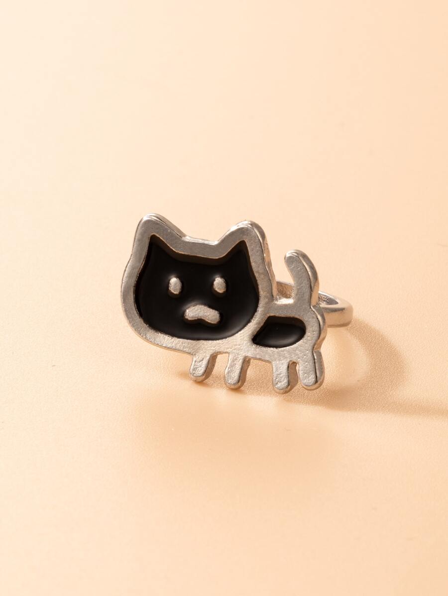 Anillo con diseño de gato - Negro - Ver 1