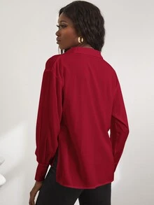 Blusa bajo con abertura irregular - Rojo - Ver 2