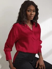 Blusa bajo con abertura irregular - Rojo - Ver 5