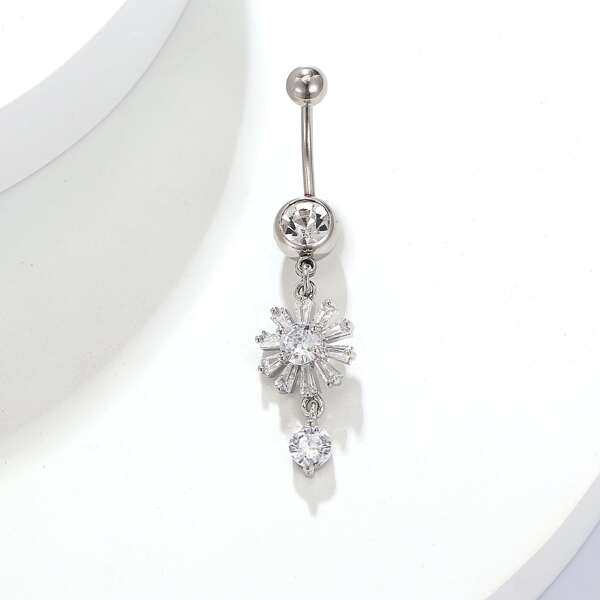 

Zircon Decor Navel Belly Ring, Silver