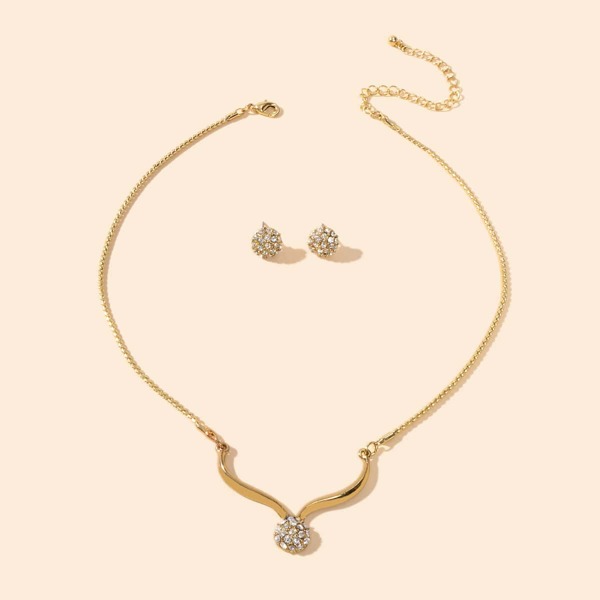 

Rhinestone Decor Stud Earrings & Necklace, Gold
