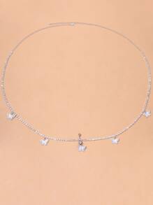 Butterfly Charm Navel Belly Ring With Chain - Silver - View 2