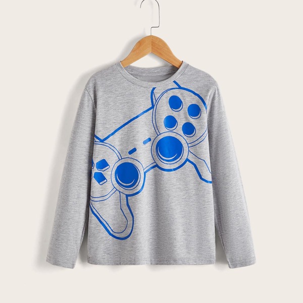 

для мальчиков Футболка с круглым воротником с принтом геймпада, Белый