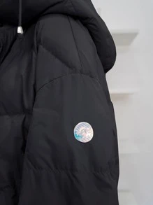 DAZY 拉链按扣抽绳下摆连帽棉服外套，冬季女装，棉服女式夹克 - 黑色 - 查看 5