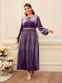 Modelyn Đầm Plus Size Nút Thắt nút màu trơn Hấp dẫn - Màu tím hoa cà - Xem 2