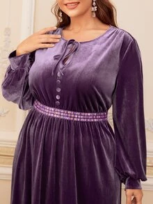 Modelyn Đầm Plus Size Nút Thắt nút màu trơn Hấp dẫn - Màu tím hoa cà - Xem 5