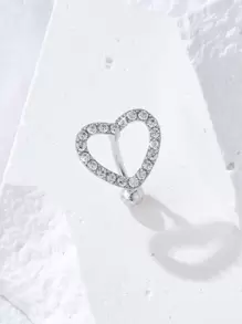 1入組時尚方晶鋯石愛心裝飾肚臍環適用於日常穿著適合女士 - 銀色 - 查看 1