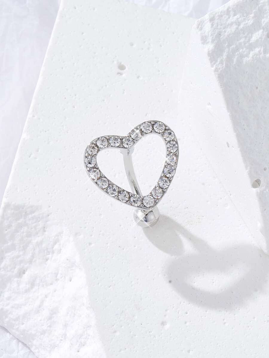 1入組時尚方晶鋯石愛心裝飾肚臍環適用於日常穿著適合女士 - 銀色 - 查看 1