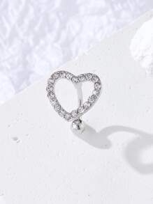 1入組時尚方晶鋯石愛心裝飾肚臍環適用於日常穿著適合女士 - 銀色 - 查看 2