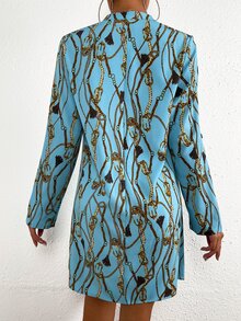 SHEIN LUNE Women Dresses Cetak rantai Anggun - Baby Blue - View 2