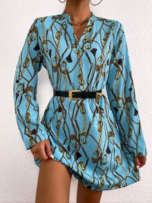 SHEIN LUNE Women Dresses Cetak rantai Anggun - Baby Blue - View 3